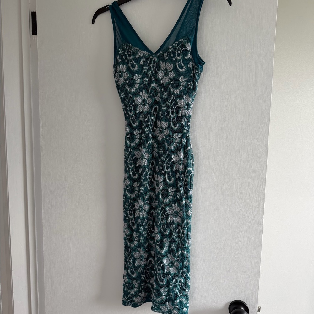 Teal Lace-Pattern Dress
